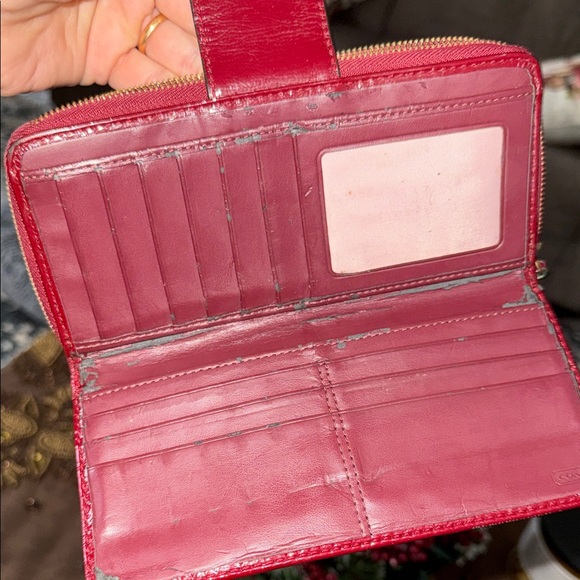 Coach Cherry Red Embossed Wallet with Gold Turnlock - Picture 6 of 11